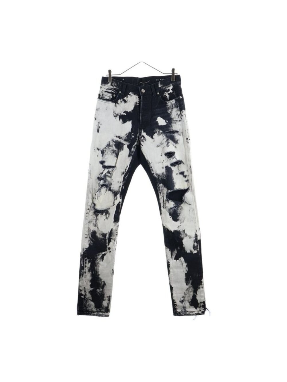 Saint Laurent Paris Bleached Distressed Skinny Denim Pants Black